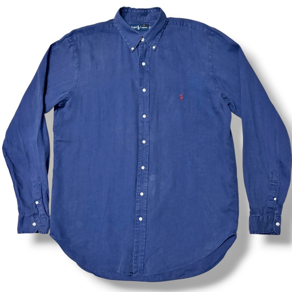RALPH LAUREN Blue Cotton Button Down Collar Dress Shirt VINTAGE Size 2XLT